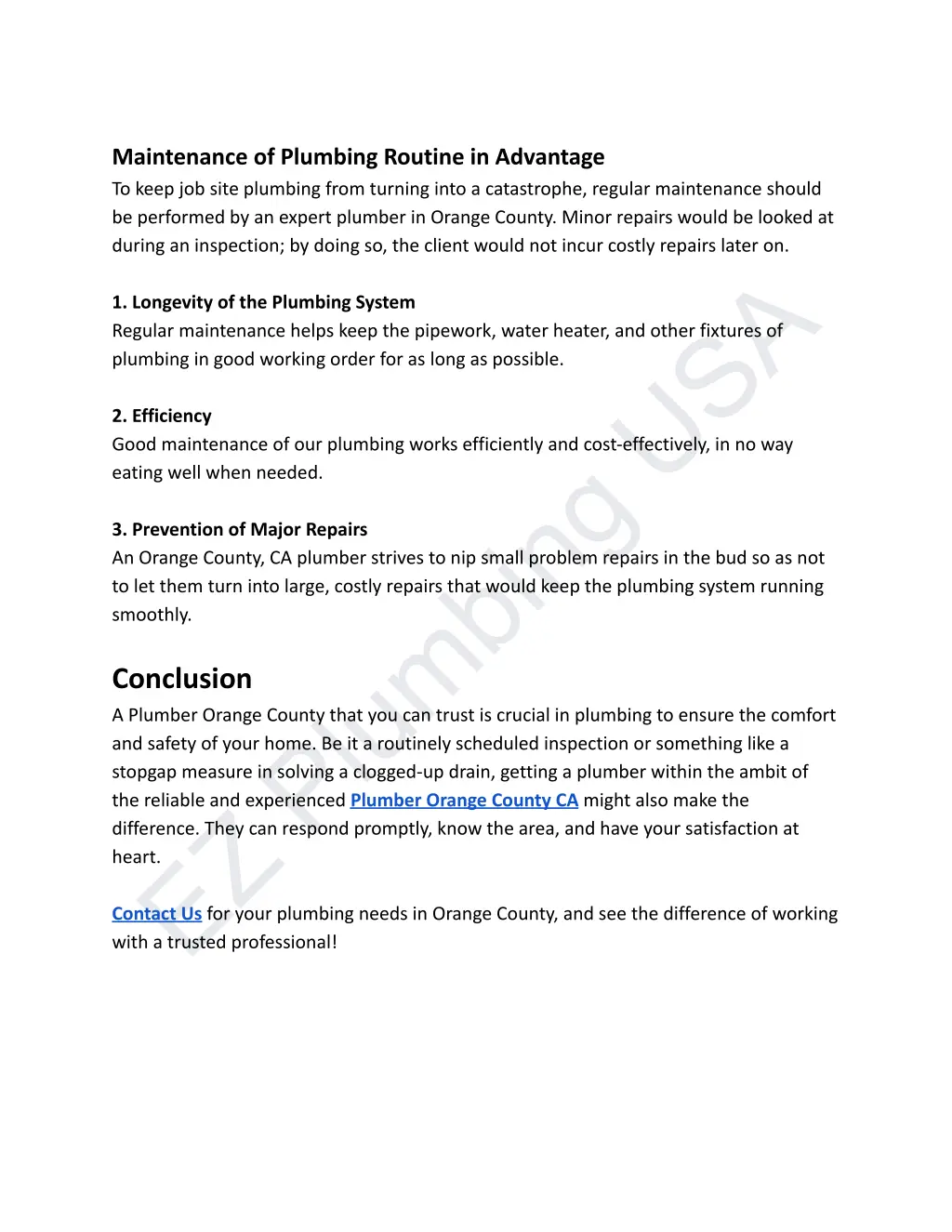 maintenance of plumbing routine in advantage