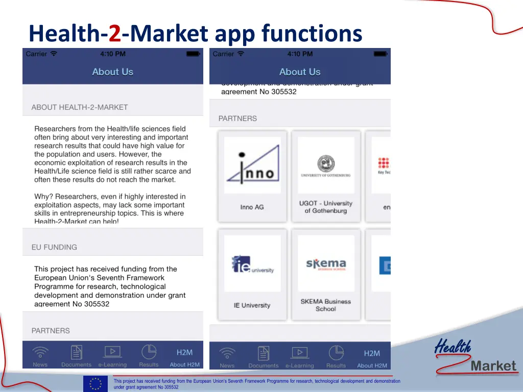 health 2 market app functions