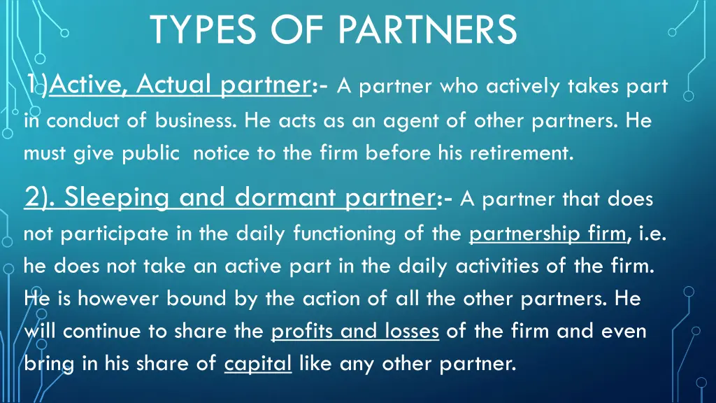 types of partners 1 active actual partner