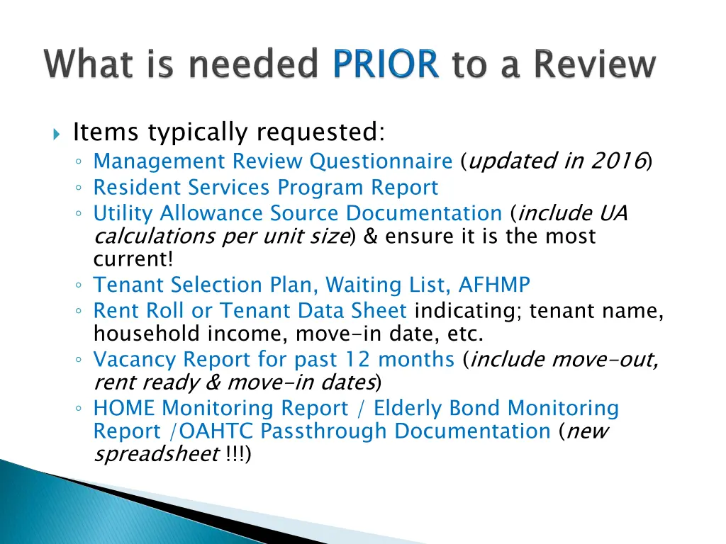 items typically requested management review