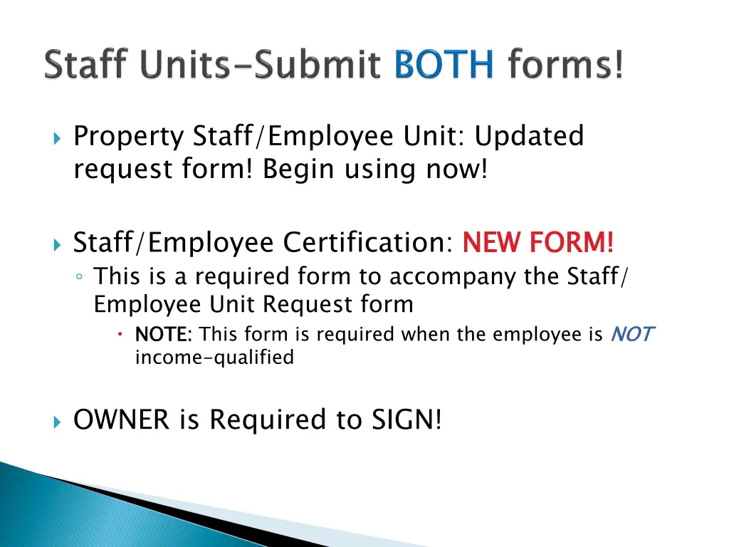 property staff employee unit updated request form