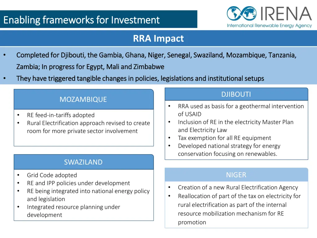 enabling frameworks for investment enabling