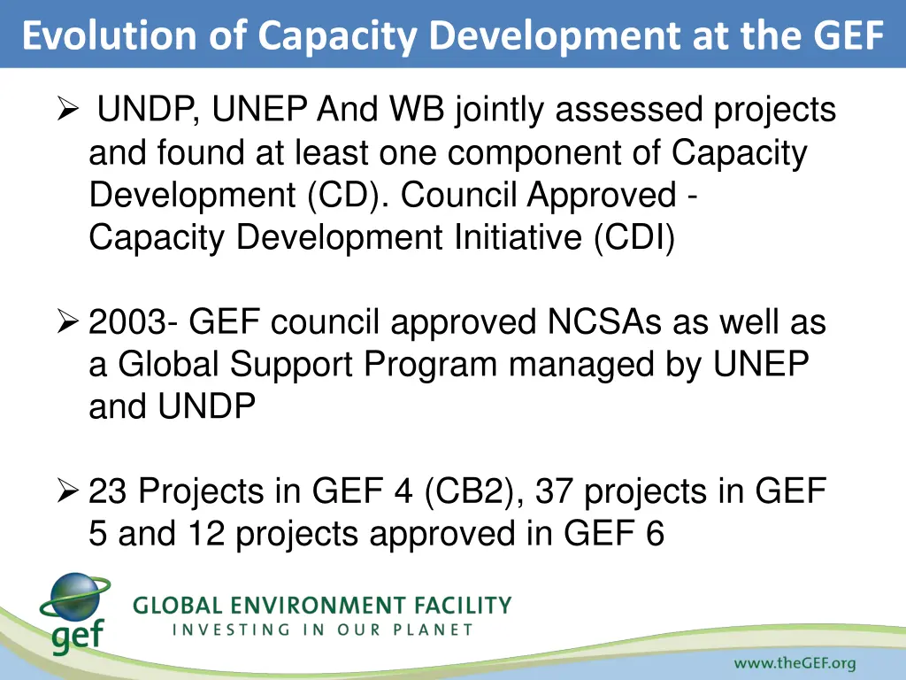 evolution of capacity development at the gef