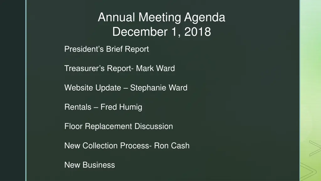 annual meeting agenda december 1 2018