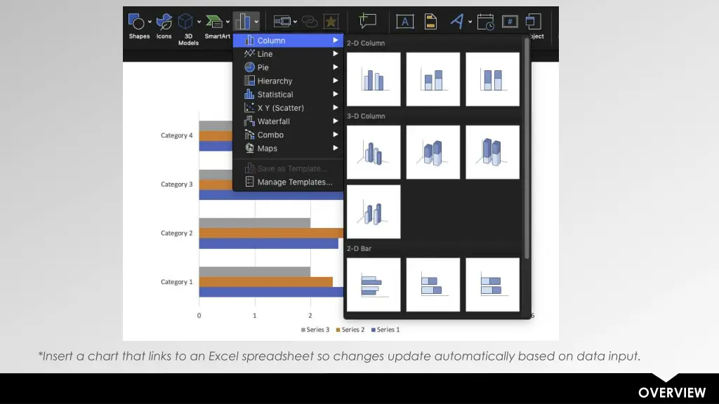insert a chart that links to an excel spreadsheet