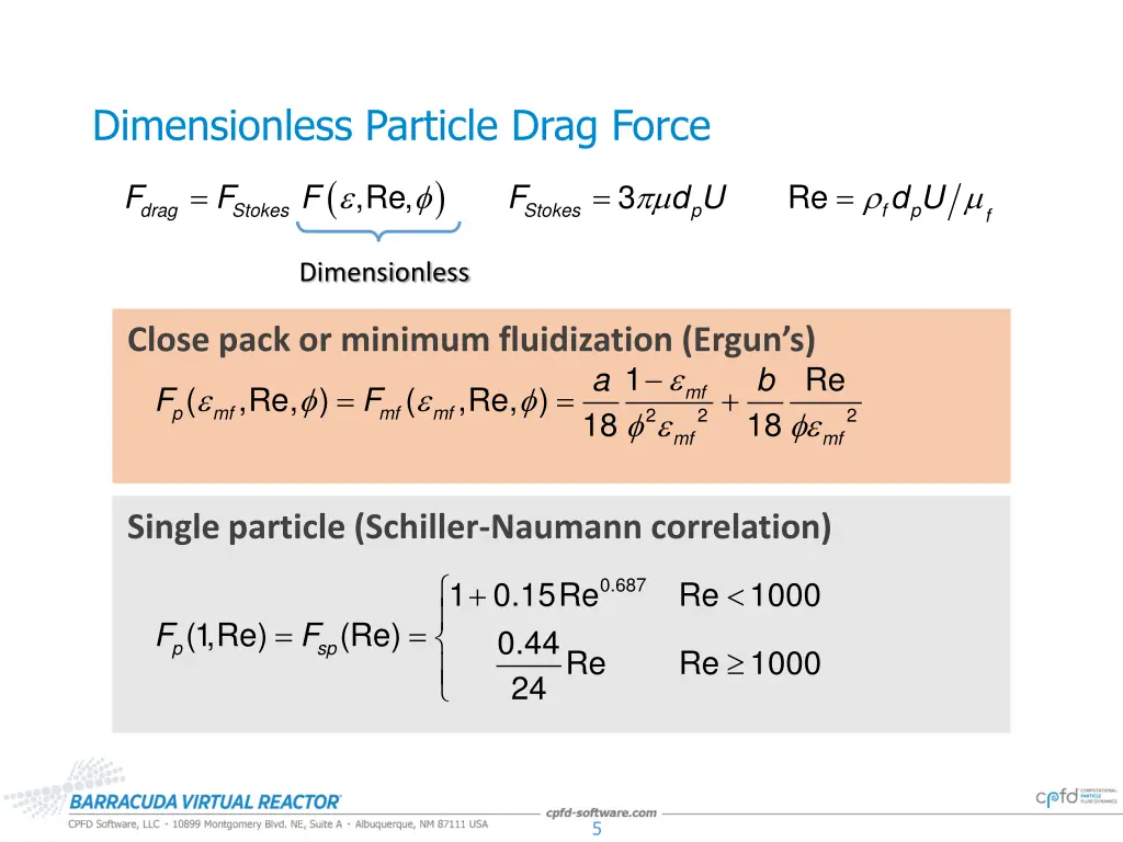 dimensionless particle drag force