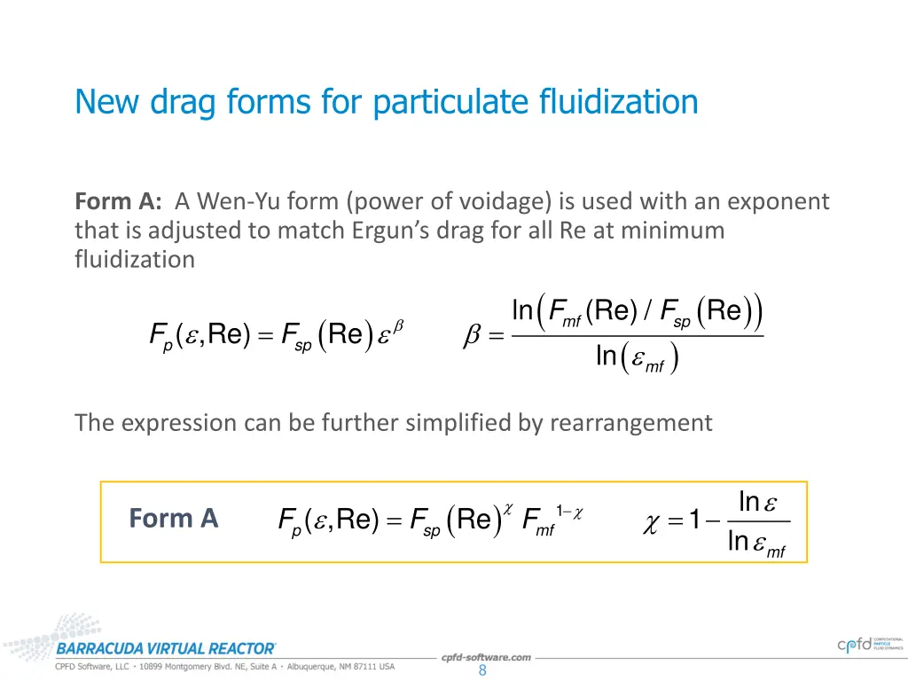 new drag forms for particulate fluidization