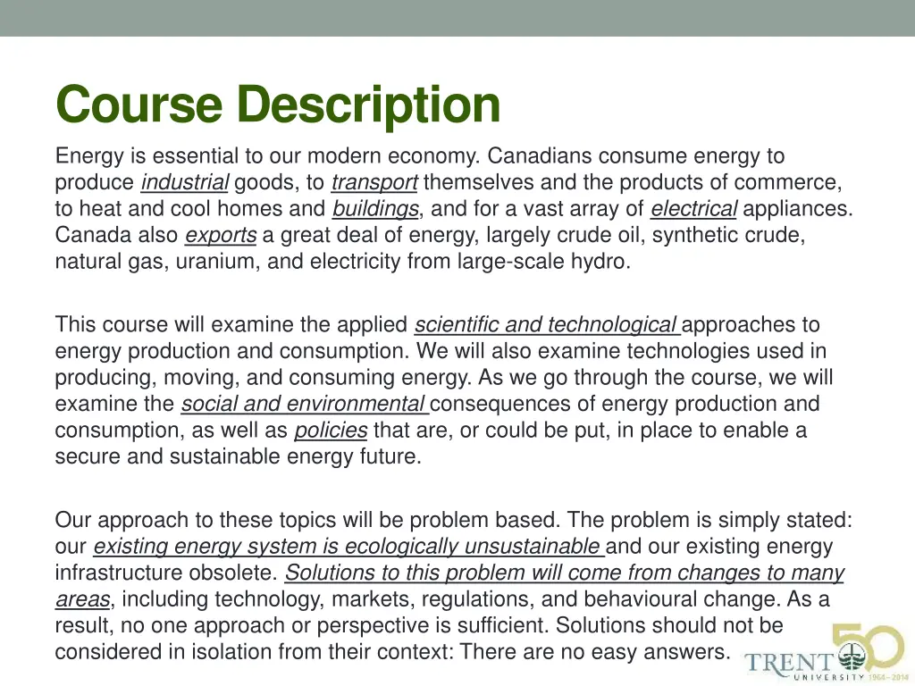 course description energy is essential