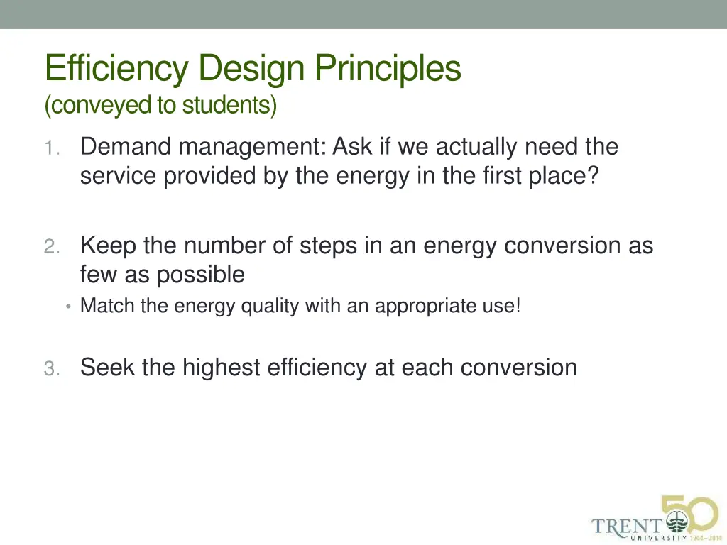 efficiency design principles conveyed to students
