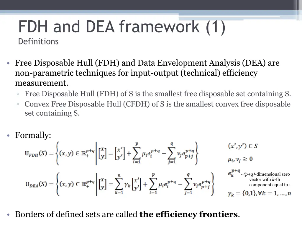 fdh and dea framework 1 definitions