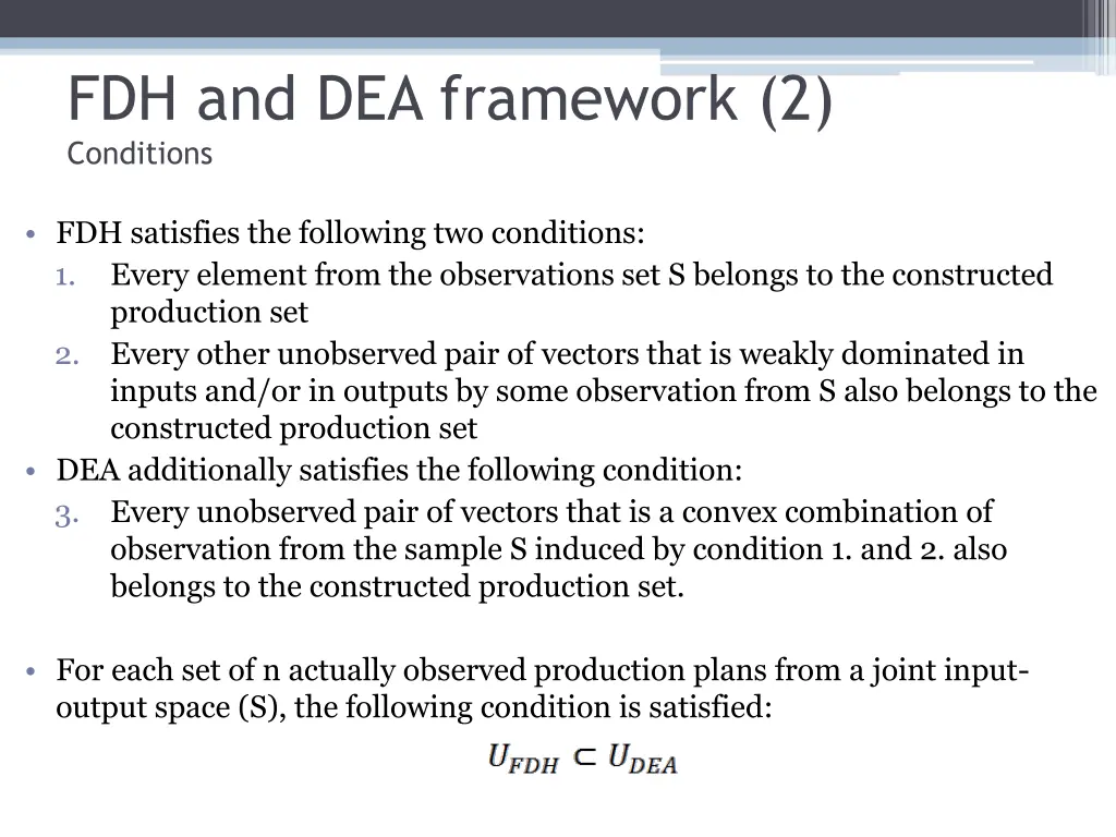 fdh and dea framework 2 conditions