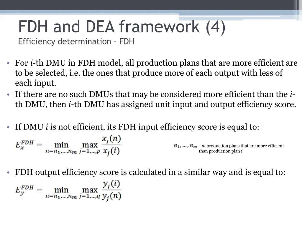 fdh and dea framework 4 efficiency determination