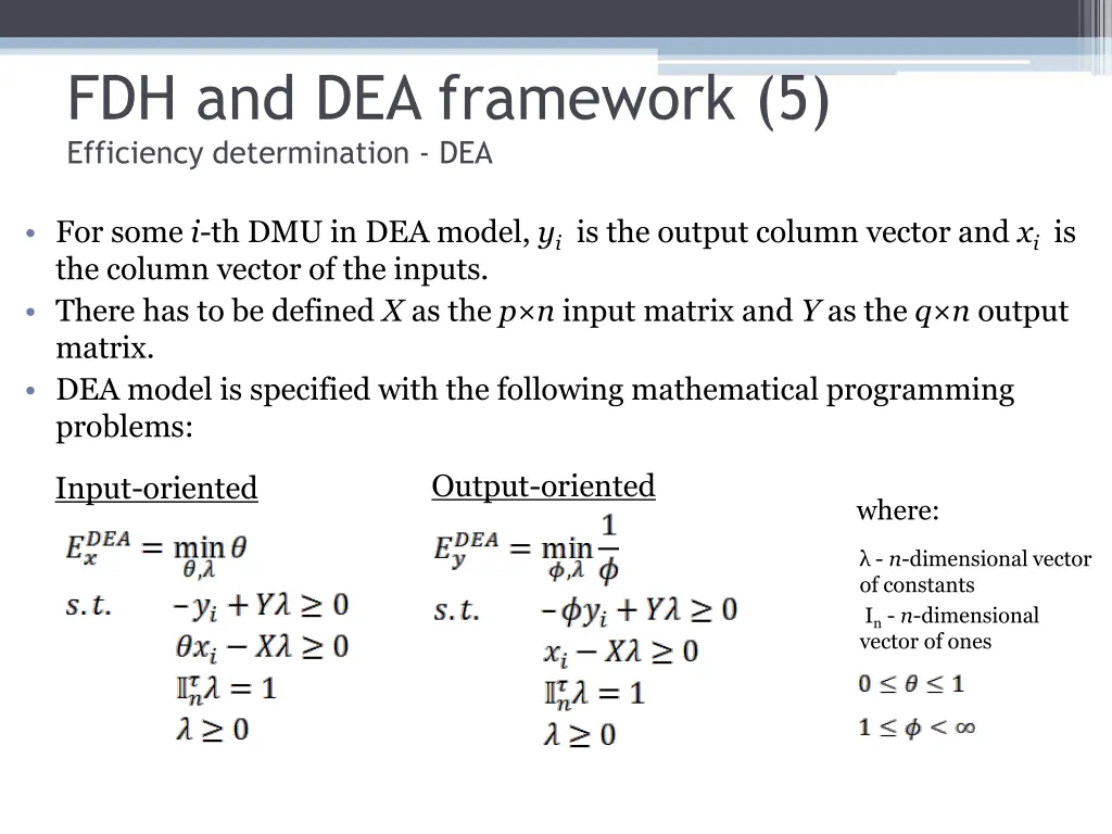 fdh and dea framework 5 efficiency determination