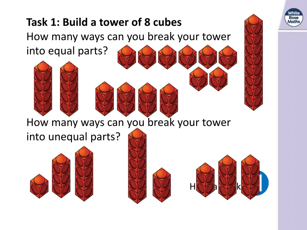 task 1 build a tower of 8 cubes how many ways