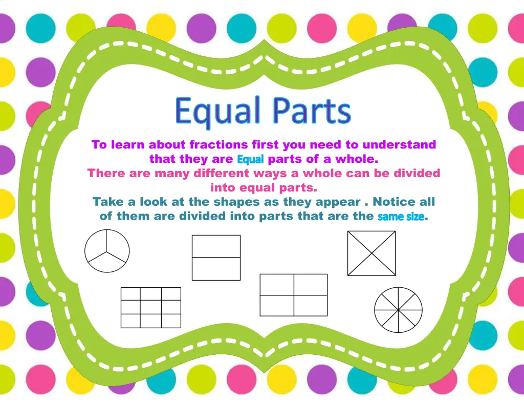 equal parts to learn about fractions first
