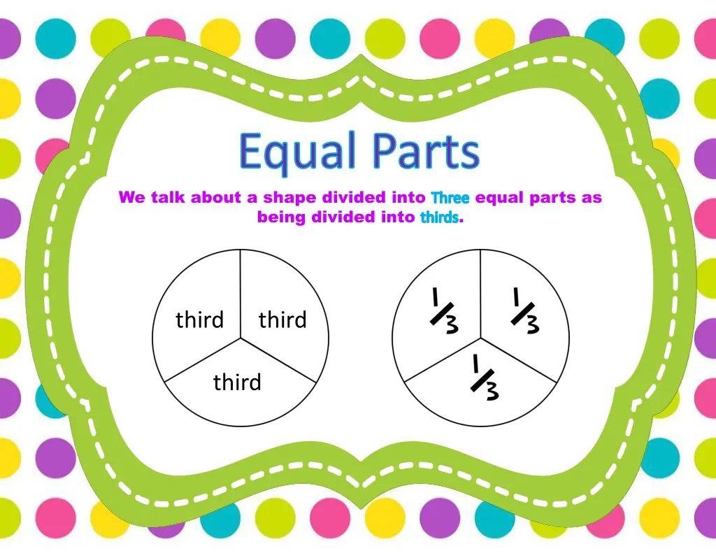 equal parts we talk about a shape divided into 1