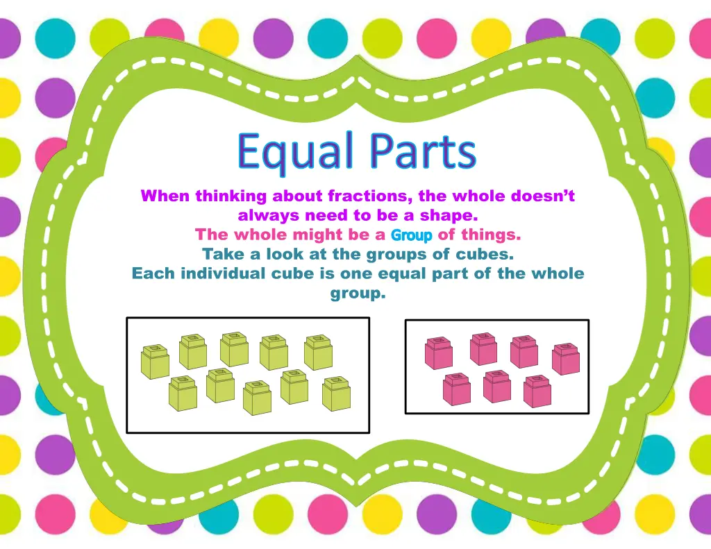 equal parts when thinking about fractions