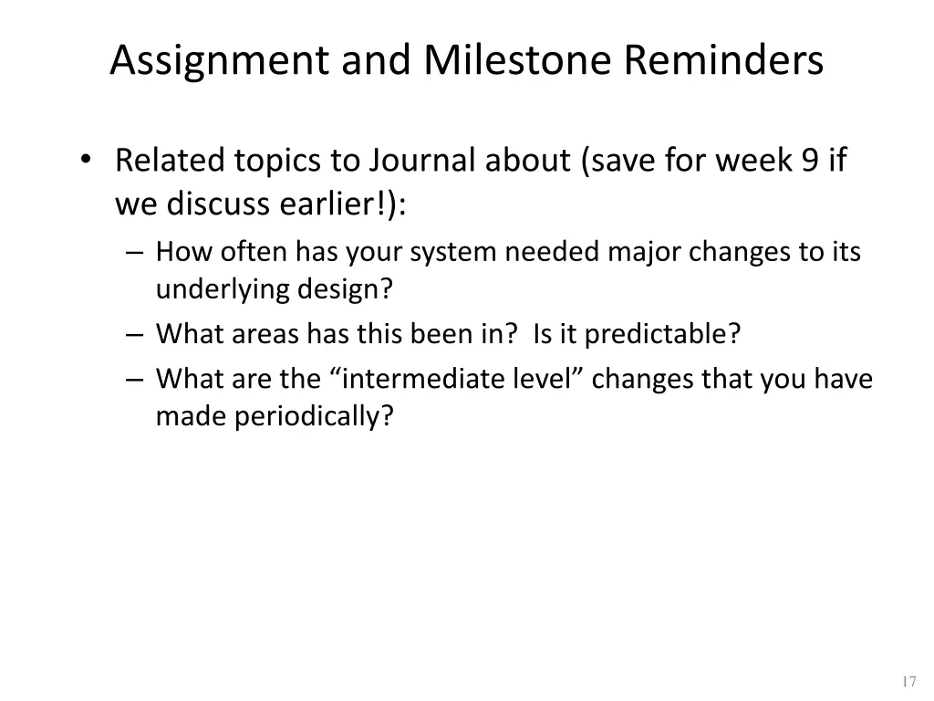 assignment and milestone reminders