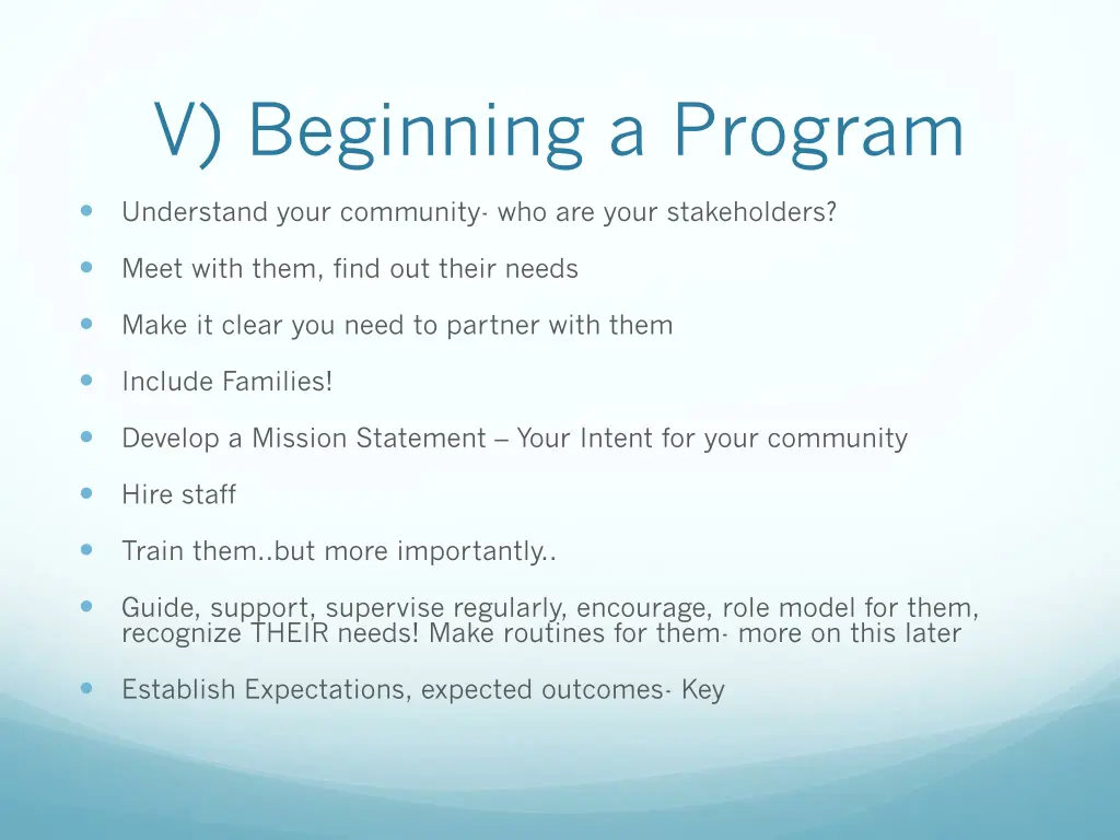 v beginning a program