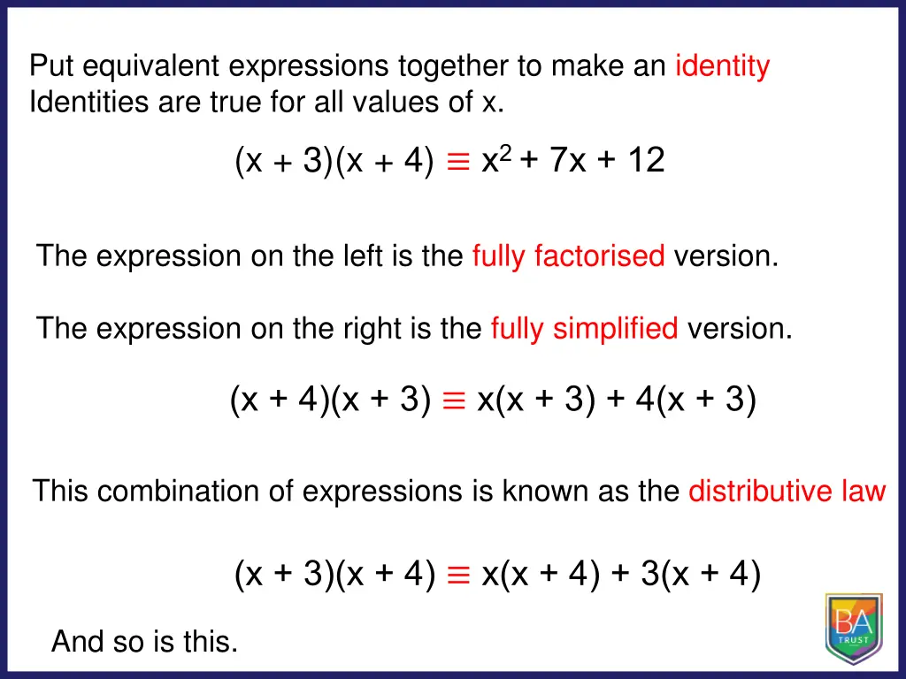 put equivalent expressions together to make