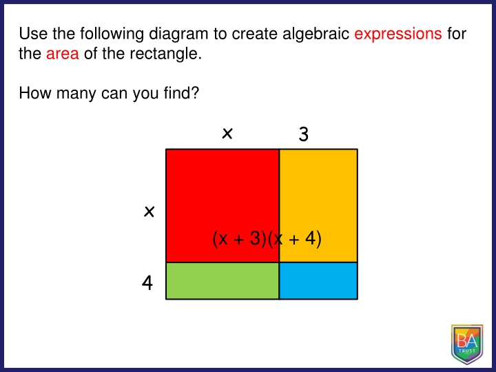 use the following diagram to create algebraic