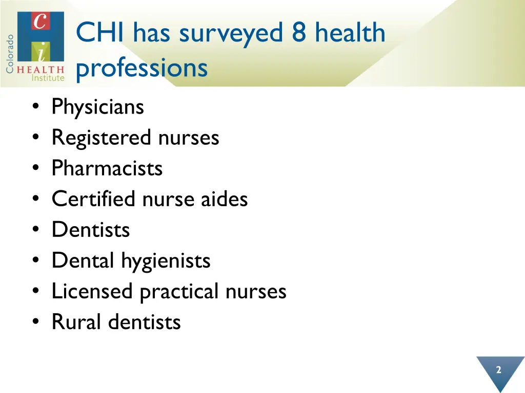 chi has surveyed 8 health professions physicians