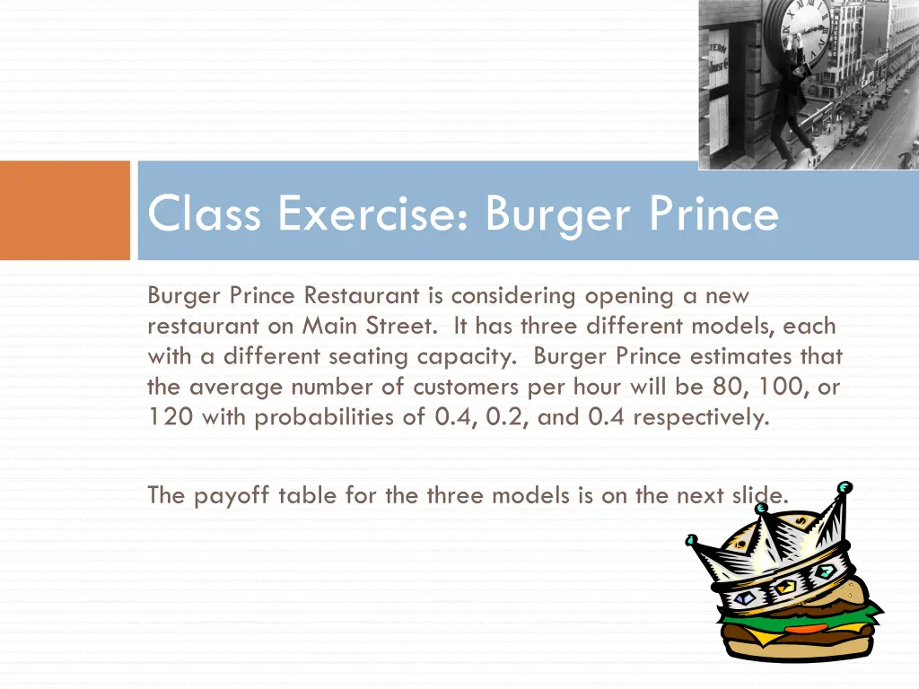 class exercise burger prince