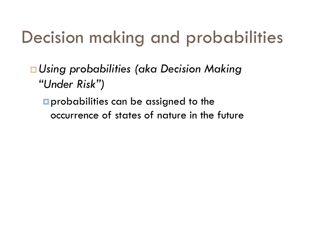 decision making and probabilities