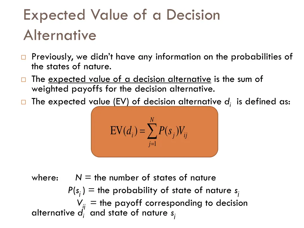 expected value of a decision alternative