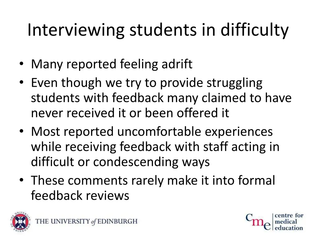 interviewing students in difficulty