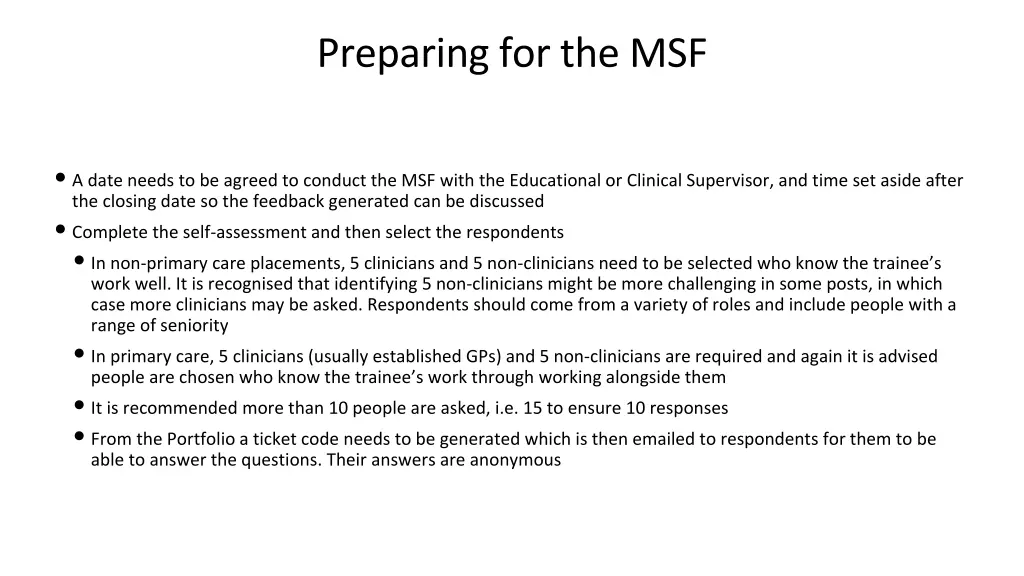 preparing for the msf