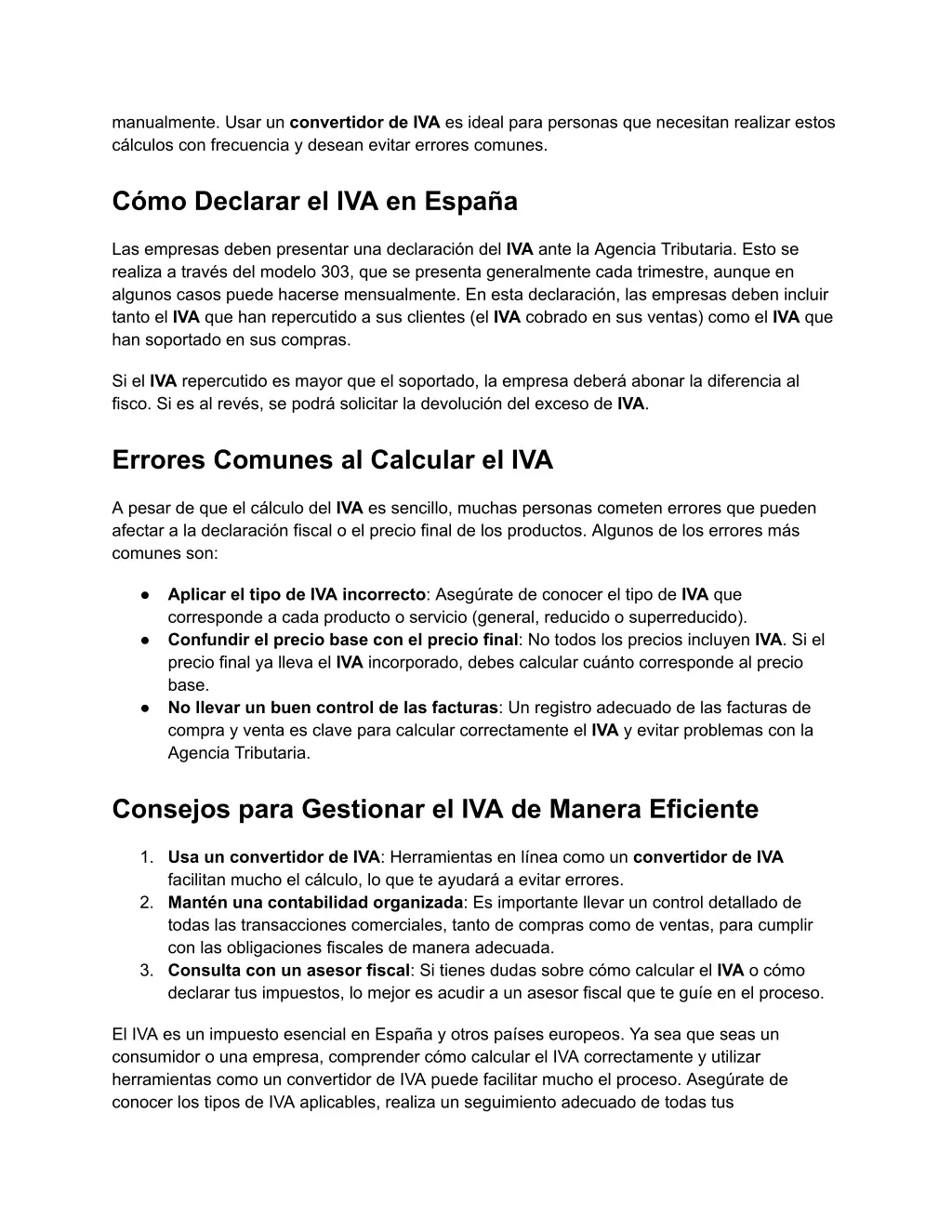 manualmente usar un convertidor de iva es ideal