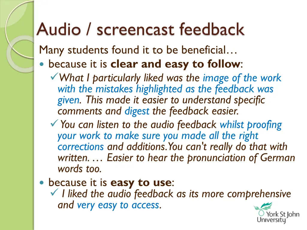 audio screencast feedback many students found