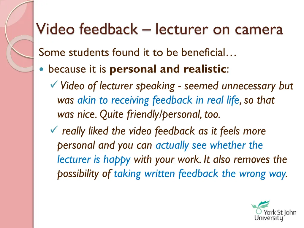 video feedback lecturer on camera
