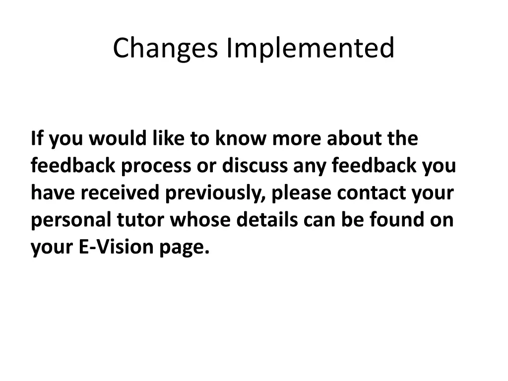 changes implemented