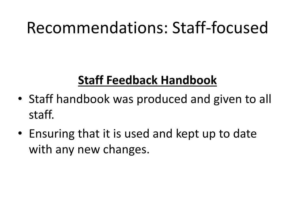 recommendations staff focused