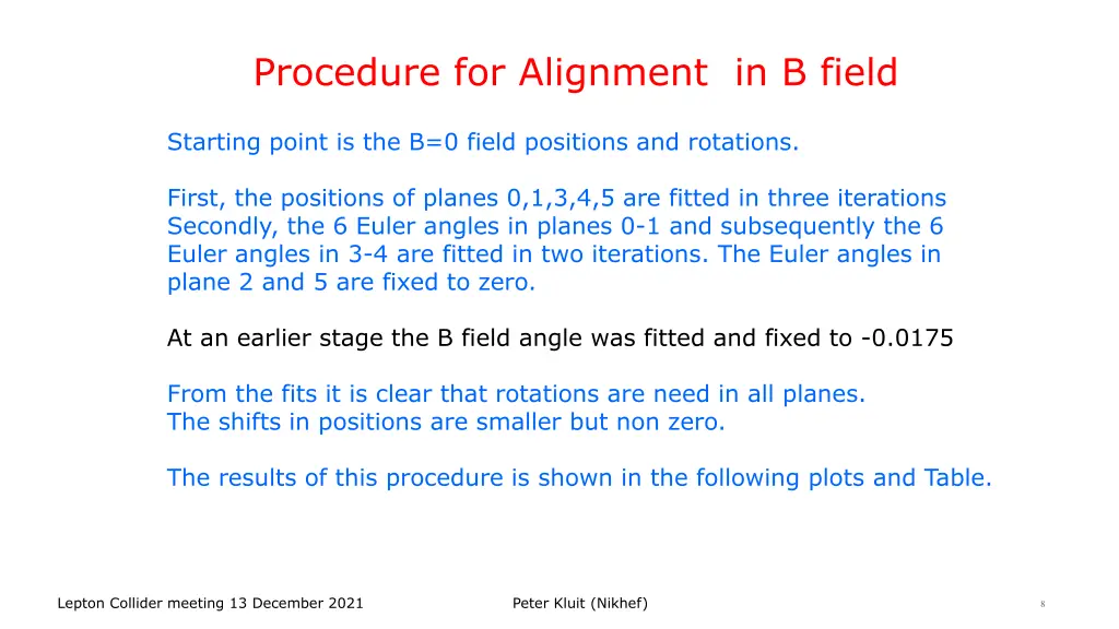 procedure for alignment in b field