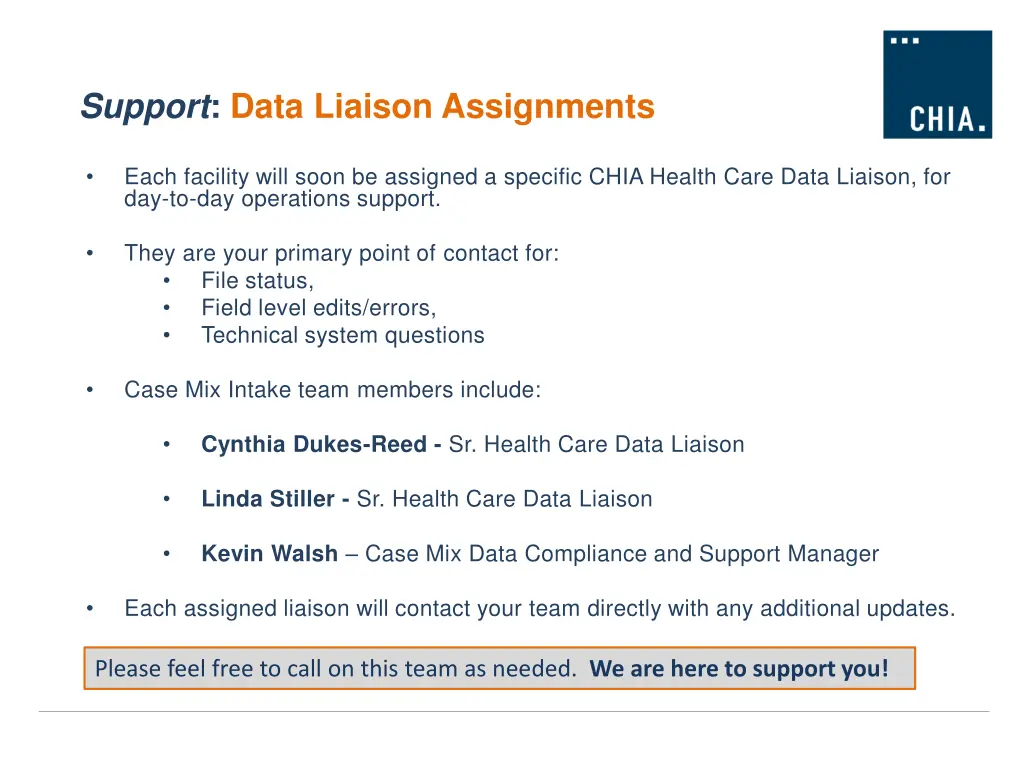 support data liaison assignments