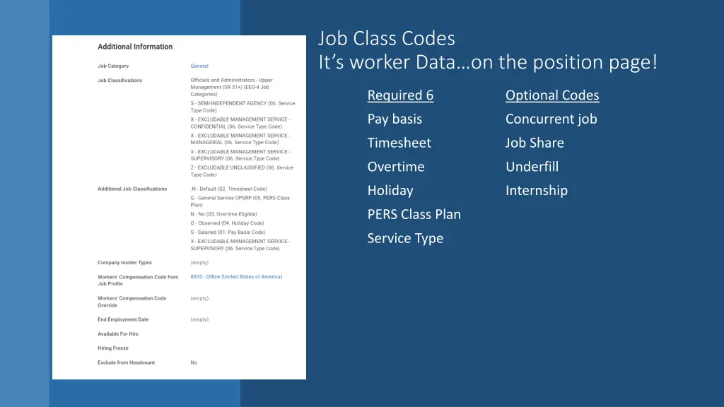 job class codes it s worker data on the position