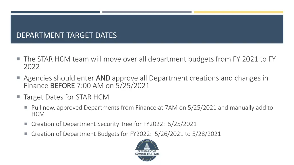 department target dates