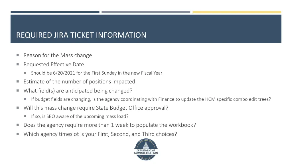 required jira ticket information