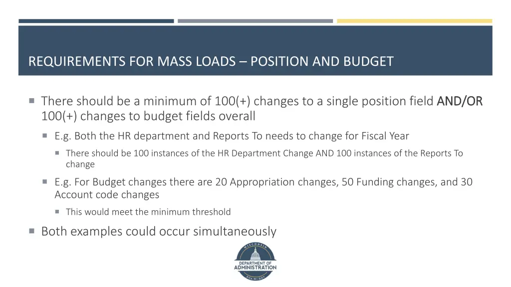 requirements for mass loads position and budget