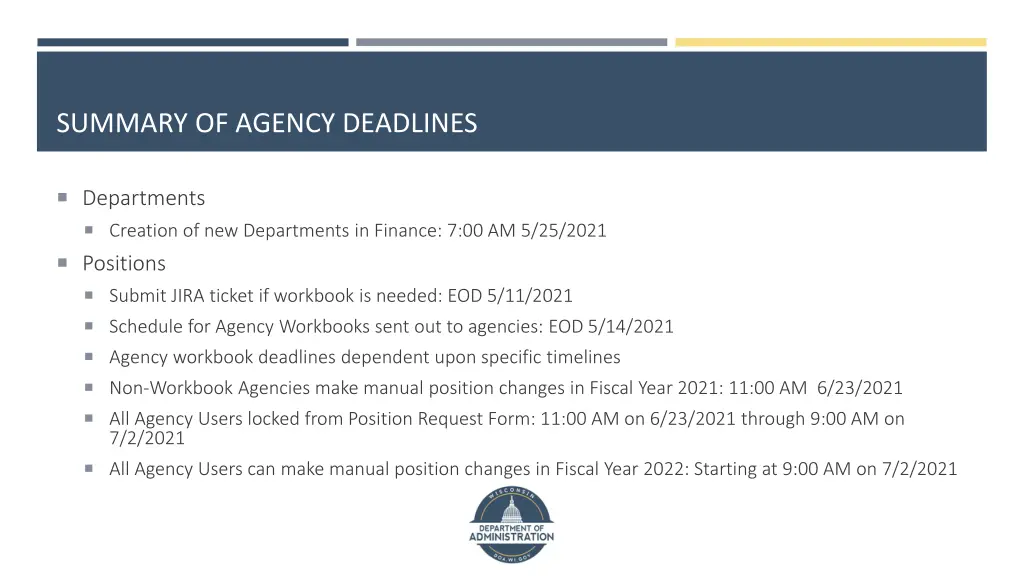 summary of agency deadlines