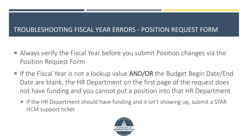 troubleshooting fiscal year errors position