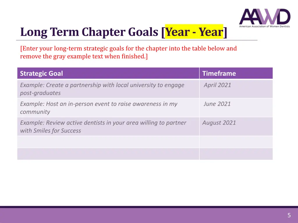 long term chapter goals year year