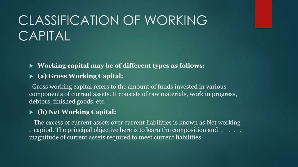 classification of working capital