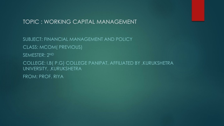 topic working capital management