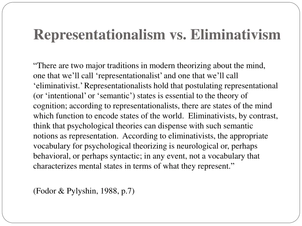 representationalism vs eliminativism 1