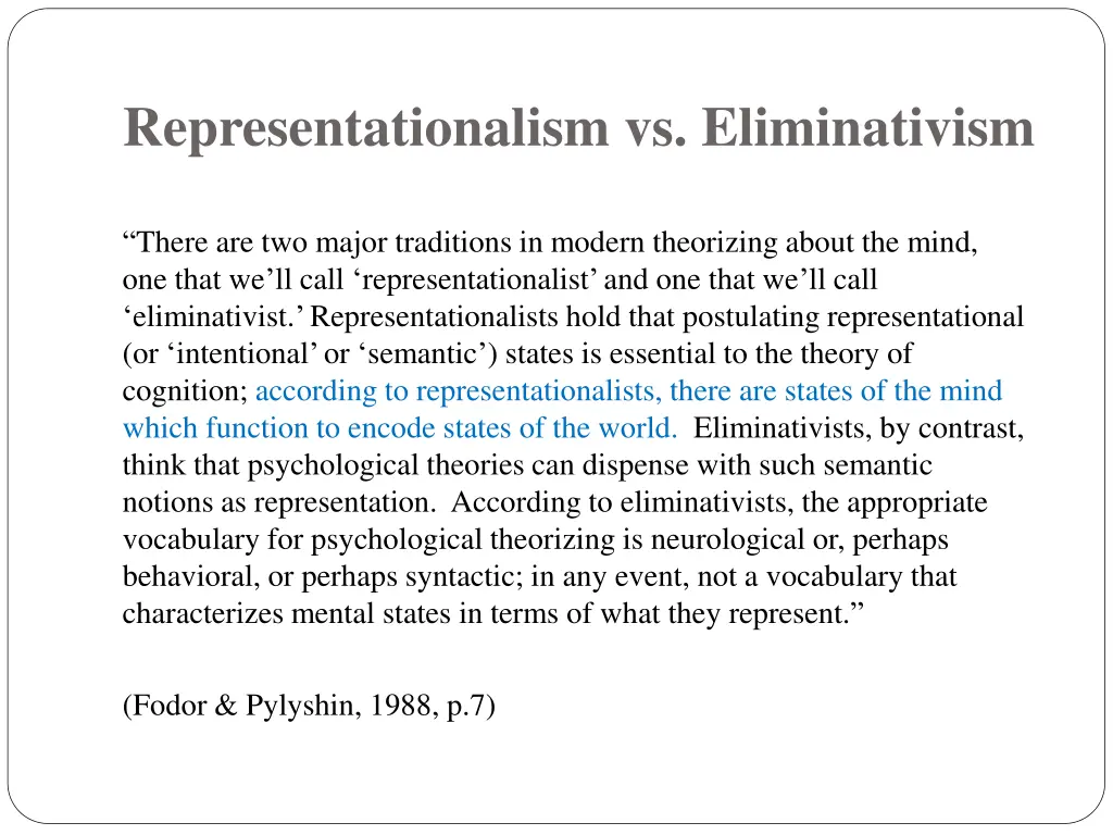 representationalism vs eliminativism 2