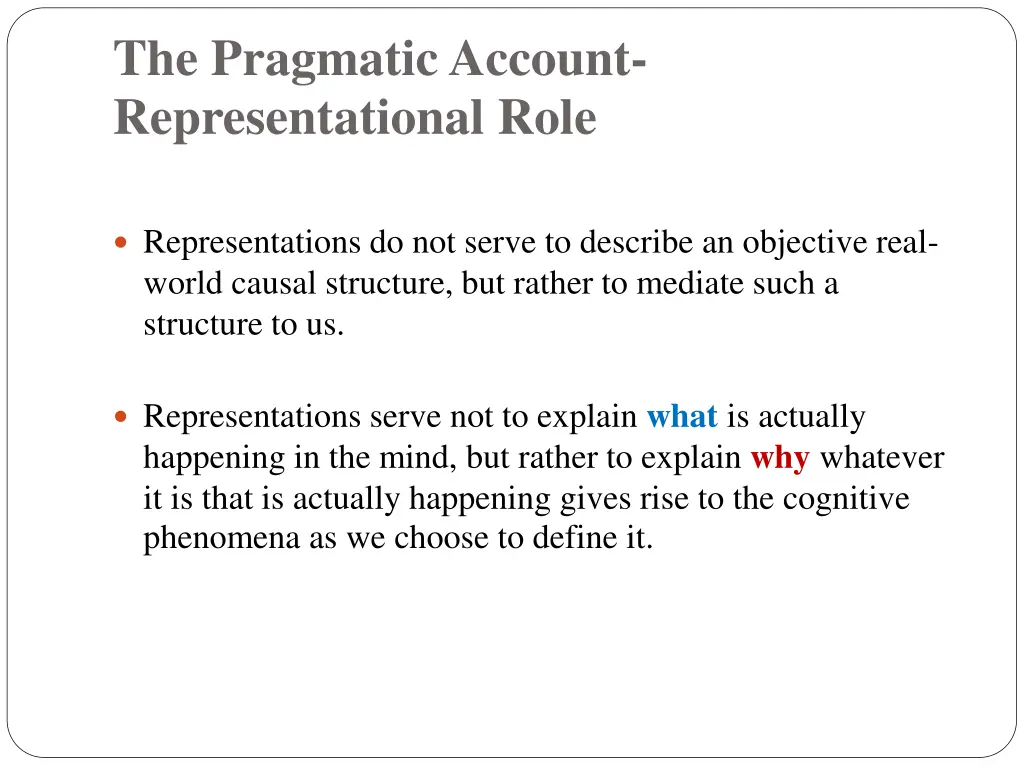 the pragmatic account representational role